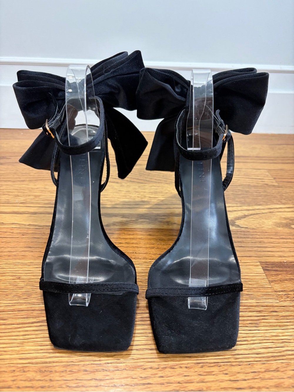 Billini Black Velvet Bow Ankle Strap Heels - Picture 8 of 10